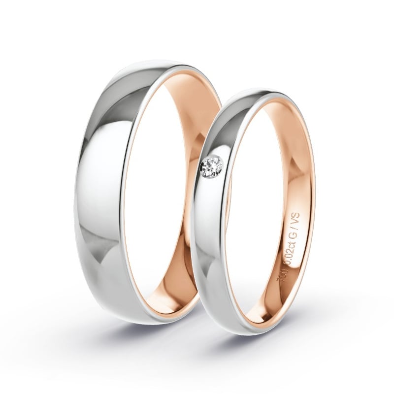 Trouwringen Rosegoud/Witgoud - 0.02 ct diamanten - Model N°1404
