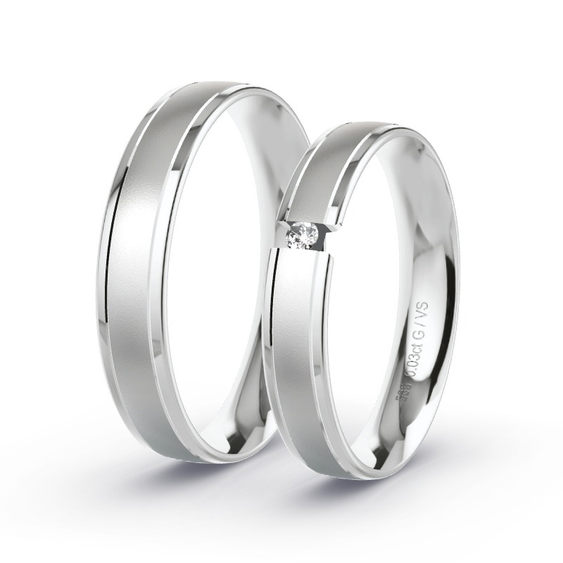 Trouwringen Witgoud - 0.03 ct diamanten - Model N°1635 Trouwringen Witgoud - 0.03 ct diamanten - Model N°1635