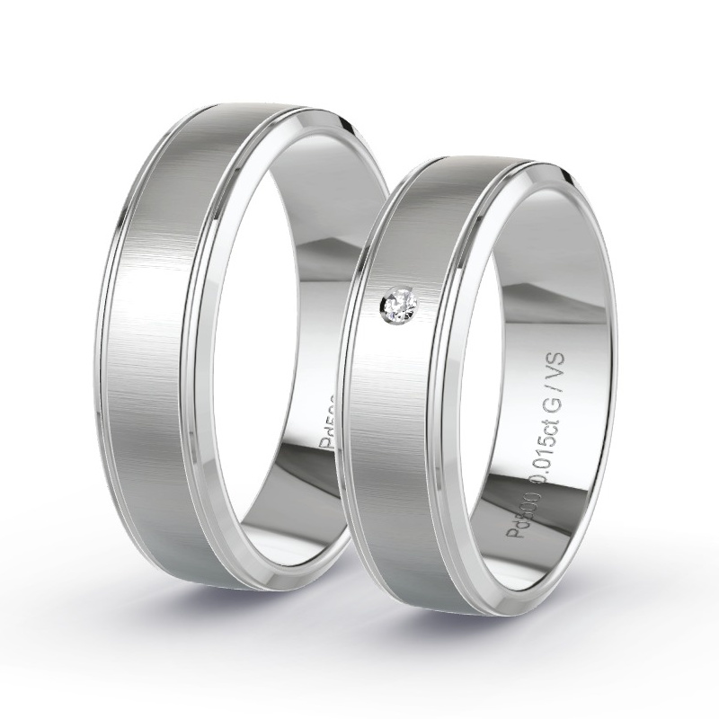 Trouwringen Palladium - 0.015 ct diamanten - Model N°1689 Trouwringen Palladium - 0.015 ct diamanten - Model N°1689