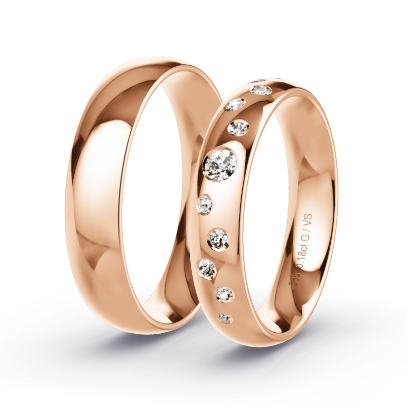 Trouwringen Roodgoud - 0.18 ct diamanten - Model N°1733 Trouwringen Roodgoud - 0.18 ct diamanten - Model N°1733
