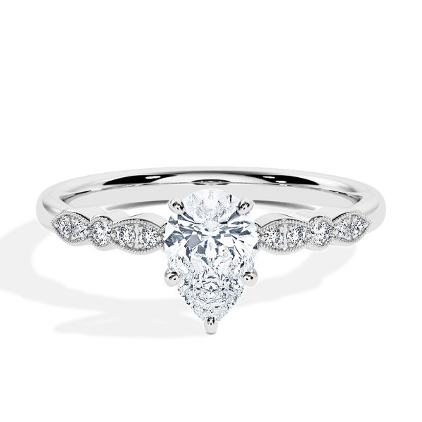 Verlovingsring Witgoud - 0.44 ct Peer - Model N°3019, Zijsteen, Pavé