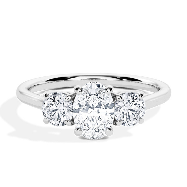 Verlovingsring Witgoud - 0.50 ct Ovaal - Model N°3305, 3-steen