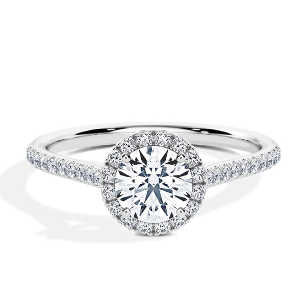 Verlovingsring Witgoud - 0.62 ct Briljant - Model N°3408, Halo, Pavé