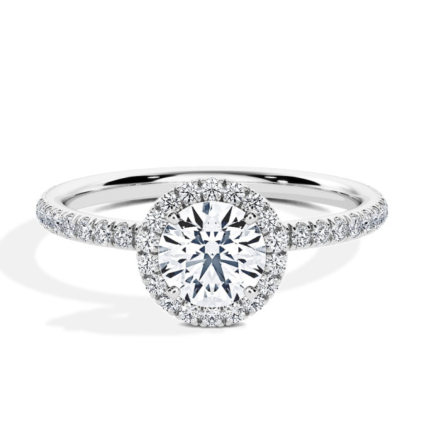 Verlovingsring Witgoud - 0.78 ct Briljant - Model N°3411, Halo, Pavé