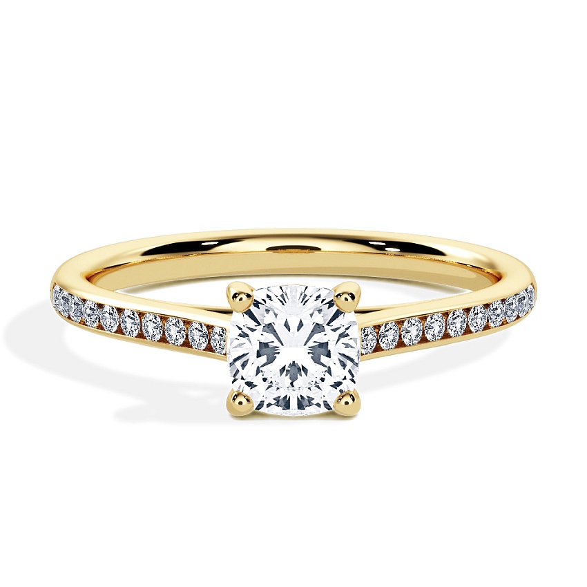 Verlovingsring Geelgoud - 0.70 ct Cushion - Model N°3015, Railzetting Verlovingsring Geelgoud - 0.70 ct Cushion - Model N°3015, Railzetting