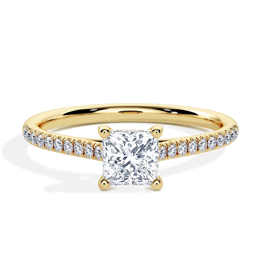 Verlovingsring Geelgoud - 0.50 ct Princess - Model N°3015, Pavé Verlovingsring Geelgoud - 0.50 ct Princess - Model N°3015, Pavé