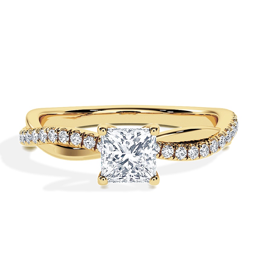 Verlovingsring Geelgoud - 0.60 ct Princess - Model N°3016, Pavé Verlovingsring Geelgoud - 0.60 ct Princess - Model N°3016, Pavé