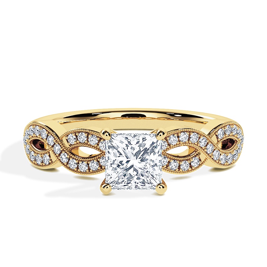 Verlovingsring Geelgoud - 0.51 ct Princess - Model N°3020, Zijsteen, Pavé Verlovingsring Geelgoud - 0.51 ct Princess - Model N°3020, Zijsteen, Pavé