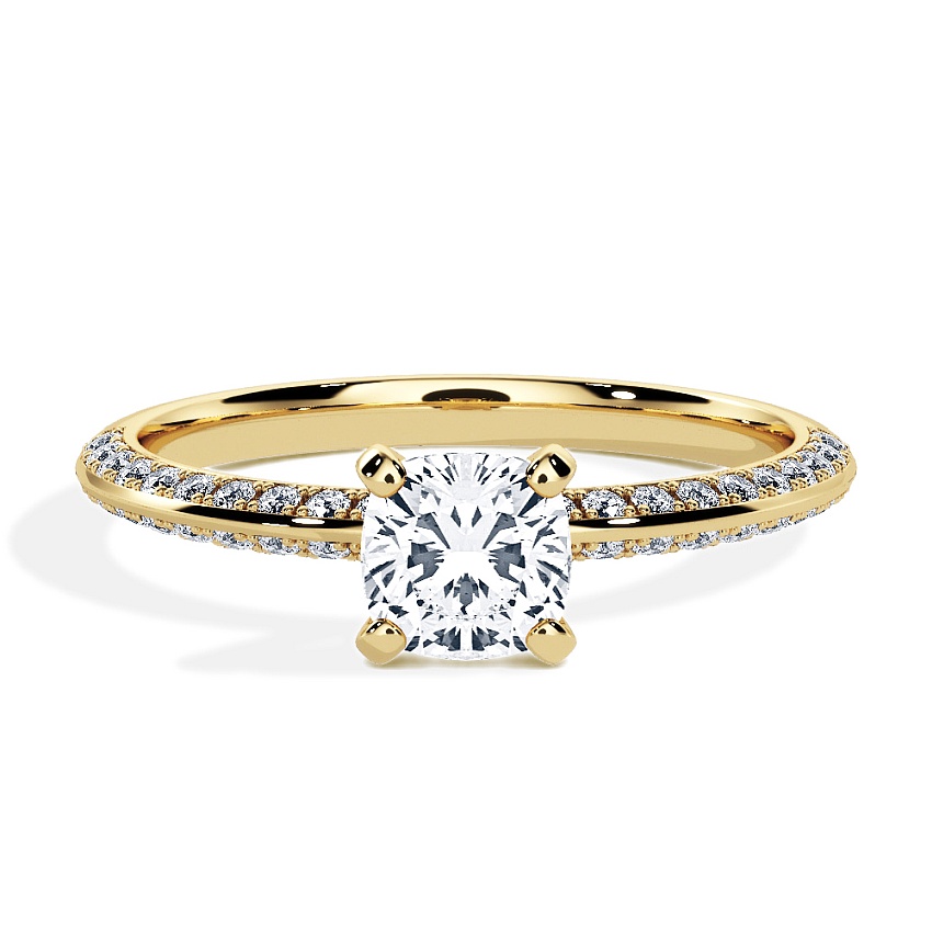 Verlovingsring Geelgoud - 0.90 ct Cushion - Model N°3021, Pavé Verlovingsring Geelgoud - 0.90 ct Cushion - Model N°3021, Pavé