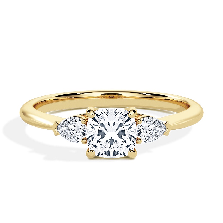 Verlovingsring Geelgoud - 0.74 ct Cushion - Model N°3304, 3-steen Verlovingsring Geelgoud - 0.74 ct Cushion - Model N°3304, 3-steen